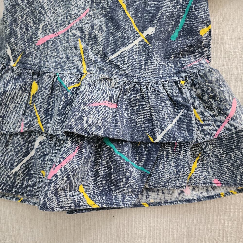 Vintage 80s In Style Girls 4T Dress Paint Splatter Drop Waist Ruffle - Picture 5 of 7